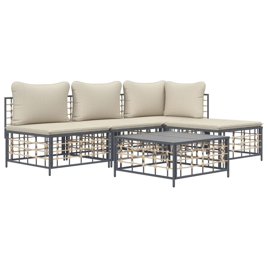 vidaXL Patio Furniture Set 5 Piece, Sectional Sofa with Coffee Table, Wicker Furniture Set with Cushions for Porch Garden, Anthr