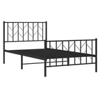 vidaXL Sturdy Metal Bed Frame with Headboard and Footboard - Single Bed Platform - Black Steel Frame for Bedroom Furniture - 39.4"x78.7" Mattress Compatible