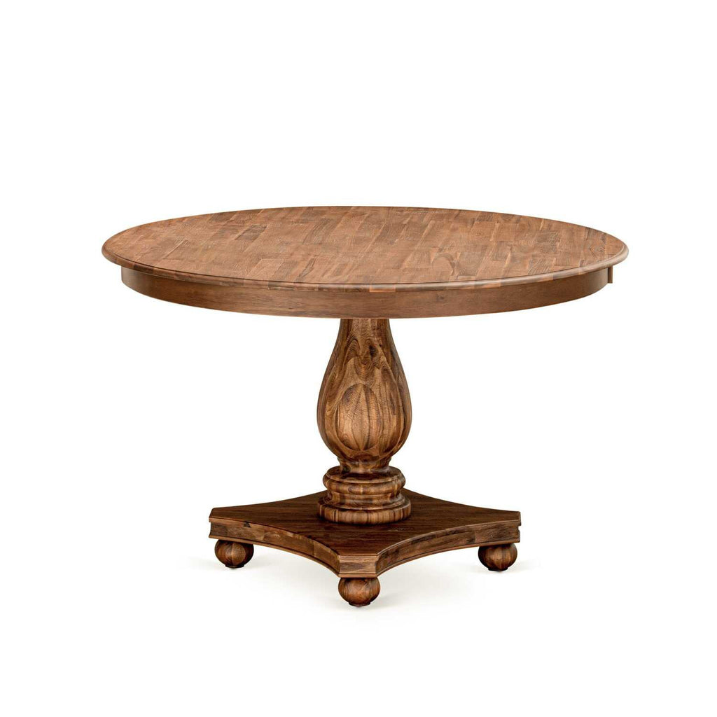 East West Furniture Ferris 5 Piece Room Set Includes A Round Dining Table With Pedestal And 4 Light Beige Linen Fabric Parson Chairs, 48X48 Inch, F2Mz5-Nn-32