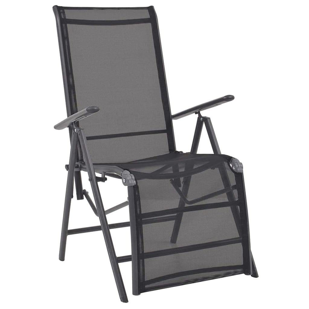 vidaXL Outdoor Reclining Deck Chair - 100% Aluminum Frame with Weather-Resistant Textilene Fabric and Adjustable Backrest, Foldable for Space-Saving Purpose - Black