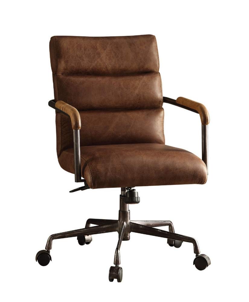 Acme Furniture Harith Leather Upholstered Swivel Office Chair in Retro Brown