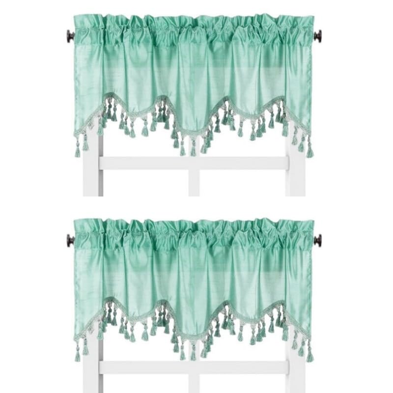 Solid Faux Silk Swag Waterfall Cascade Ascot Window Curtain Valance W/Tassels Trim 55' X18' Wave (2, Mint Green)