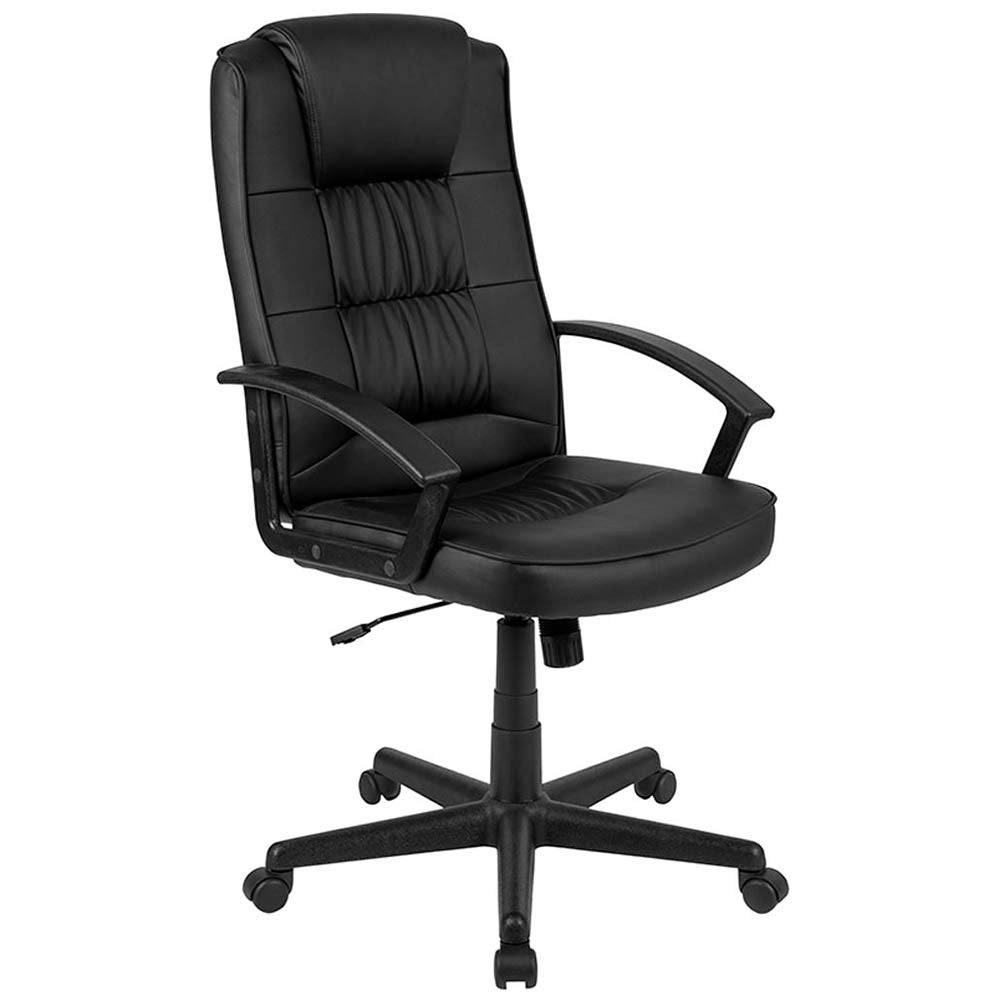 Flash Furniture Biscayne Flash Fundamentals High Back Black Leathersoft-Padded Task Office Chair With Arms