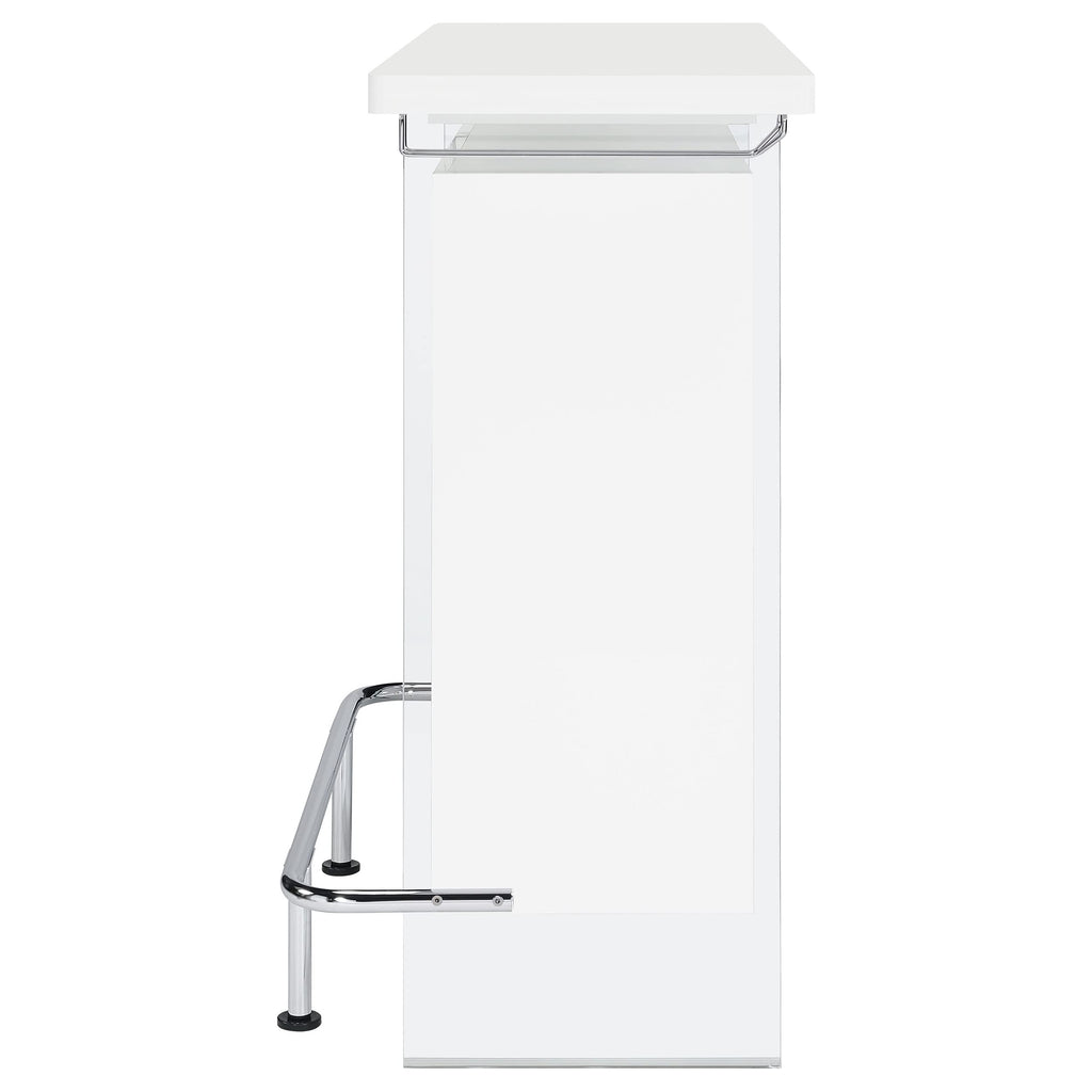 Coaster Home Furnishings Acosta Rectangular Bar Unit with Footrest and Glass Side Panels, White