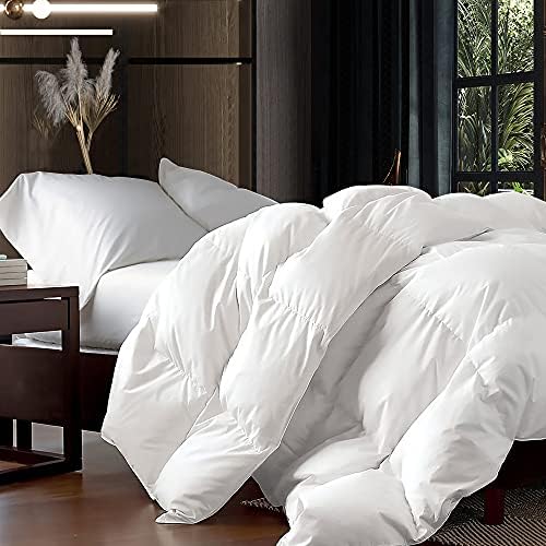 Luxurious King/California King Size Goose Down Fiber Waterfowl Feather Fiber Comforter Duvet, 100% Egyptian Cotton Cover, 58 Oz.