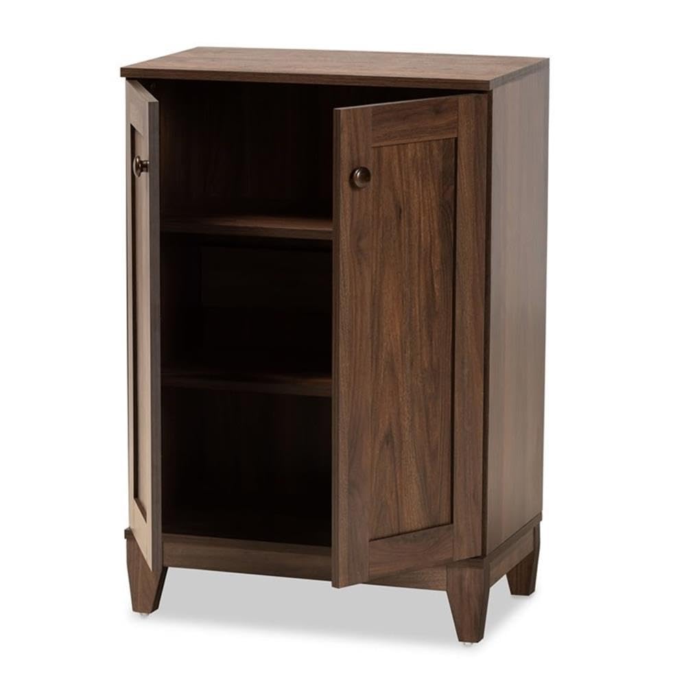 Baxton Studio Nissa Modern and Contemporary Walnut Brown Finished Wood 2-Door Shoe Storage Cabinet