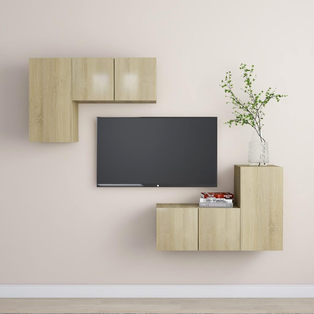 vidaXL TV Cabinet Set 4 Piece Home Living Room Furniture TV Stand HiFi Stereo Cabinet Media Unit Entertainment Center Sonoma Oak Engineered Wood