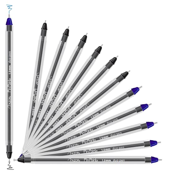 Azor Pin Point Double Ended Black And Blue Fine Pens 1.0Mm- 12 Pack -Dual Tip Pens, Dual Color, Twin Ballpoint Pens - Home, Scho