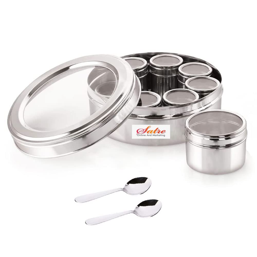 Satre Online and Marketing Transparent Stainless Steel Spice Box with Containers Set of 8pcs