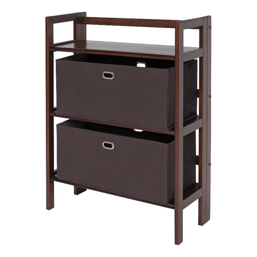 Winsome Torino 3-Pc Set Folding Bookcase W/Fabric Basket Storage And Organization, Espresso/Chocolate