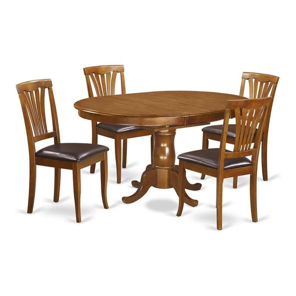 East West Furniture POAV5-SBR-LC 5 Piece Kitchen Table Set for 4 Includes an Oval Dining Room Table with Butterfly Leaf and 4 Faux Leather Upholstered Chairs, 42x60 Inch, Saddle Brown