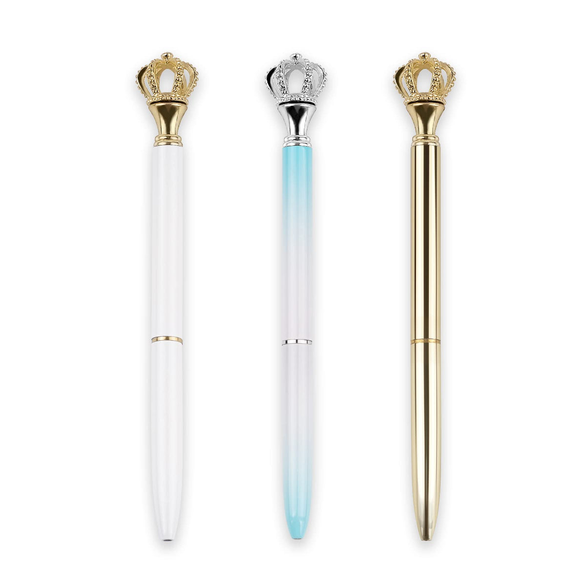 Youmi Ballpoint Pens 3 Pcs Sparkling Bling Diamond Crown Top Black Ink Refills Writing Pen Set Office Supplies Stationery Gift S