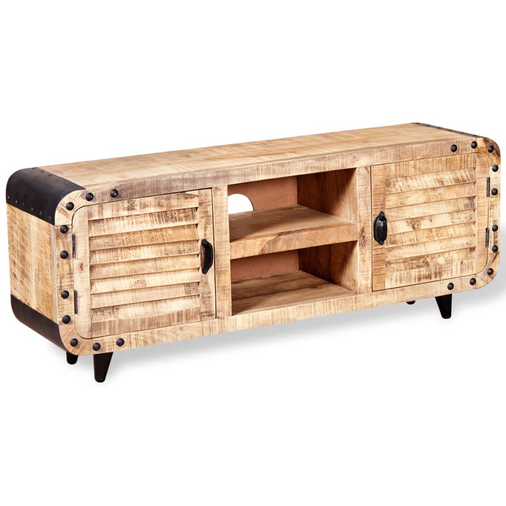 vidaXL Handmade TV Stand in Rough Mango Wood, 47.2&quot;x11.8&quot;x19.7&quot;, Featuring Ample Storage & Distinctive Wood Pattern, Ideal for Various Spaces