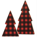 HAPPY DEALS ~ 2 Pack | Buffalo Plaid Trees | Wood | 4 inch | Farmhouse Buffalo Check Christmas Trees Shelf Sitters
