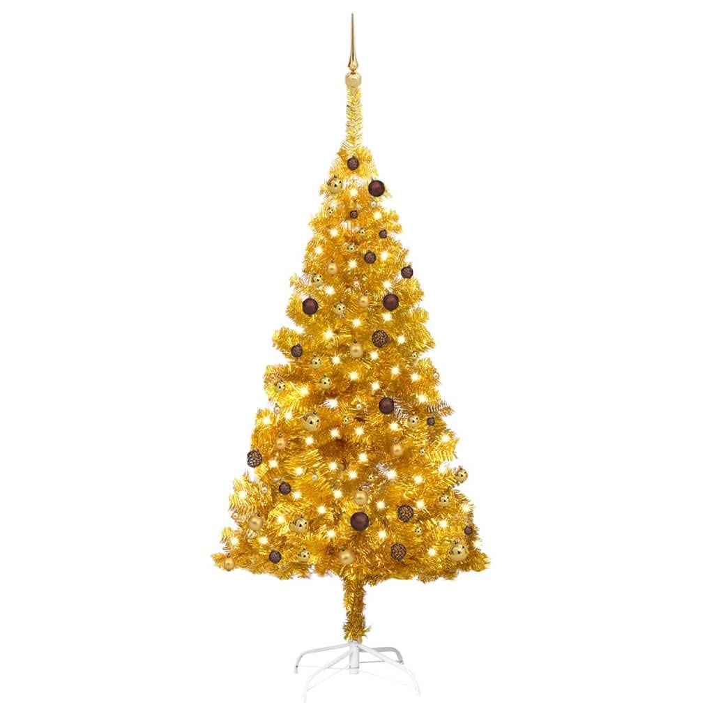 vidaXL Artificial Christmas Tree with LEDs&Ball Set Gold 82.7&quot; PET