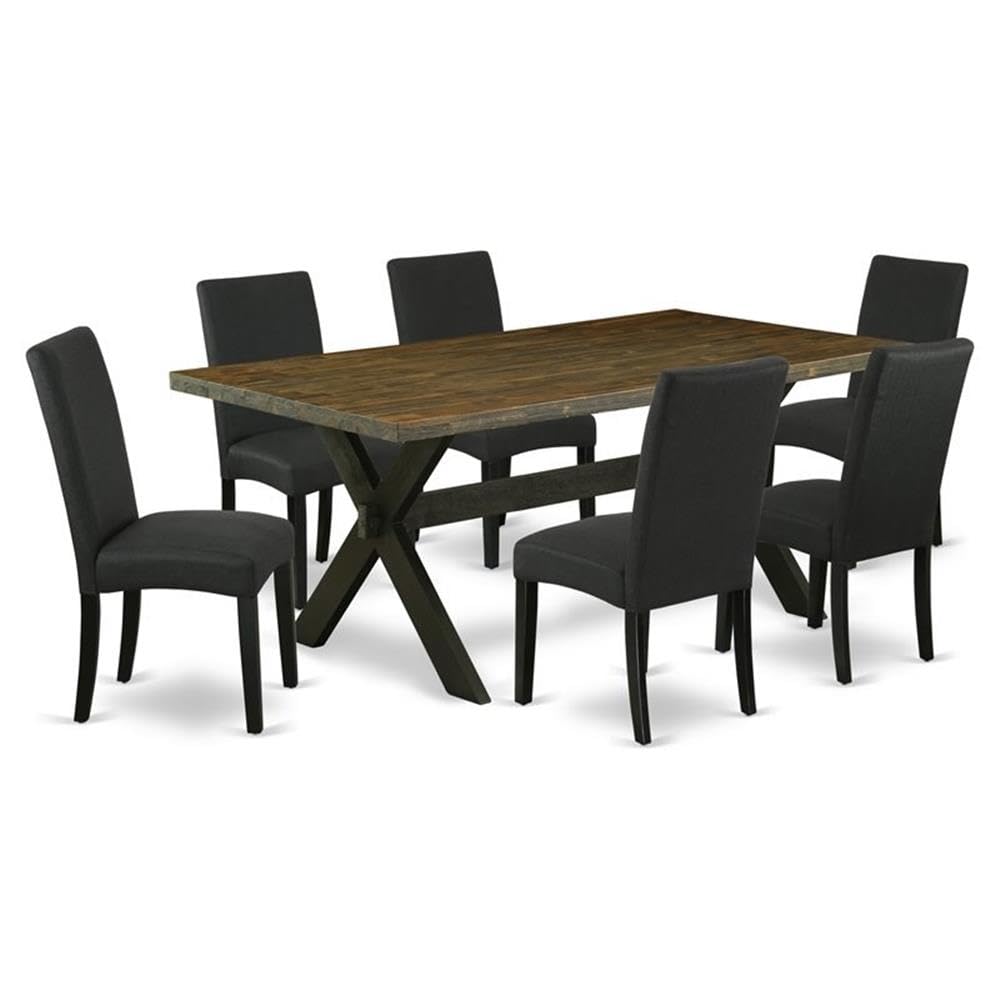 East West Furniture X677Dr124-7 7 Piece Dining Room Furniture Set Consist Of A Rectangle Dining Table With X-Legs And 6 Black Color Linen Fabric Upholstered Chairs, 40X72 Inch, Multi-Color