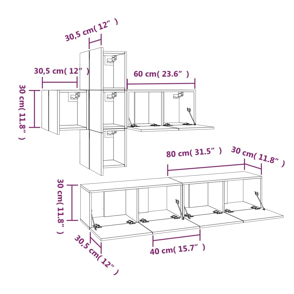 vidaXL 7 Piece TV Cabinet Set White Engineered Wood