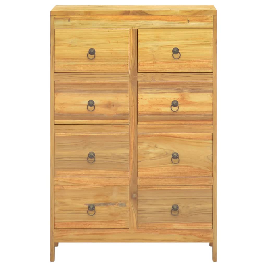 vidaXL Chest of Drawers in Solid Teak Wood with Rustic Finish - 8 Drawer Storage Solution Measuring 21.7&quot;x11.8&quot;x35.4&quot; - Retro Style for Bedroom or Living Room