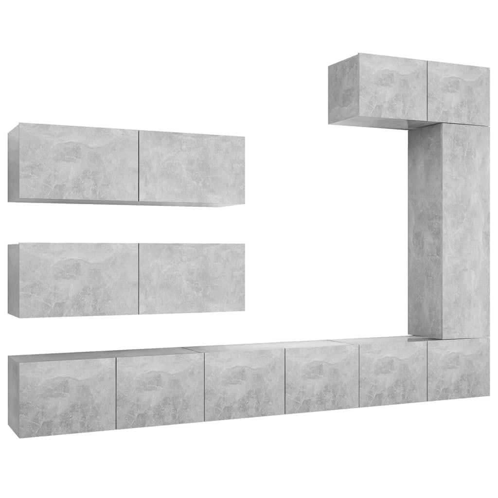 vidaXL TV Cabinet Set 7 Piece Living Room Bedroom Furniture HiFi Stereo Cabinet TV Stand Media Unit Entertainment Center Engineered Wood Concrete Gray