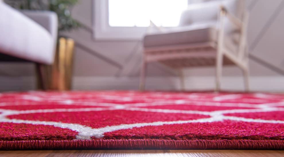 Unique Loom Trellis Frieze Collection Area Rug - Rounded (2' X 6' 1'' Runner, Red/ Ivory)