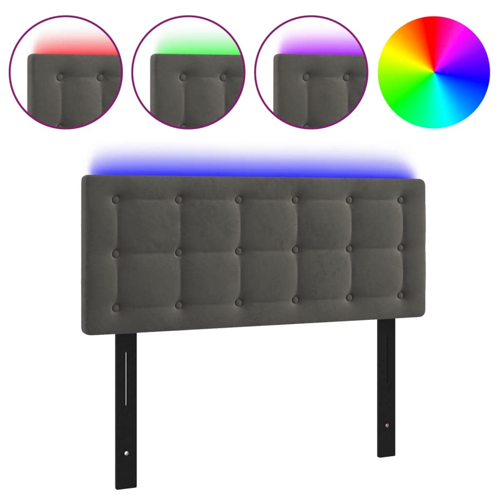 vidaXL LED Headboard, Upholstered Headboard for Bed Home, Bed Headboard with LED Light, Bedroom Furniture, Dark Gray 39.4"x2"x30.7"/34.6" Velvet