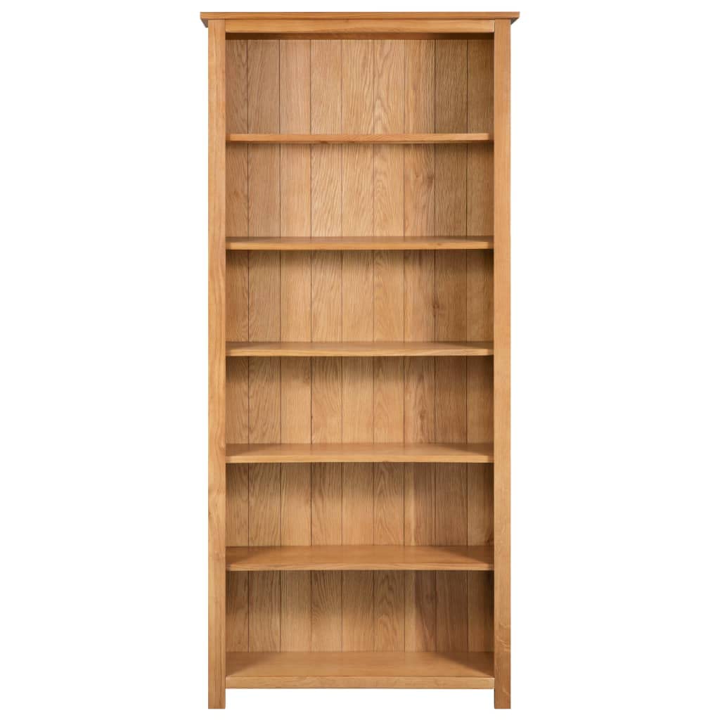 vidaXL Durable 6-Tier Bookcase - Solid Oak Wood with Natural Finish, Compact Storage Shelf, Ample Space 31.5&quot;x8.9&quot;x66.9&quot;