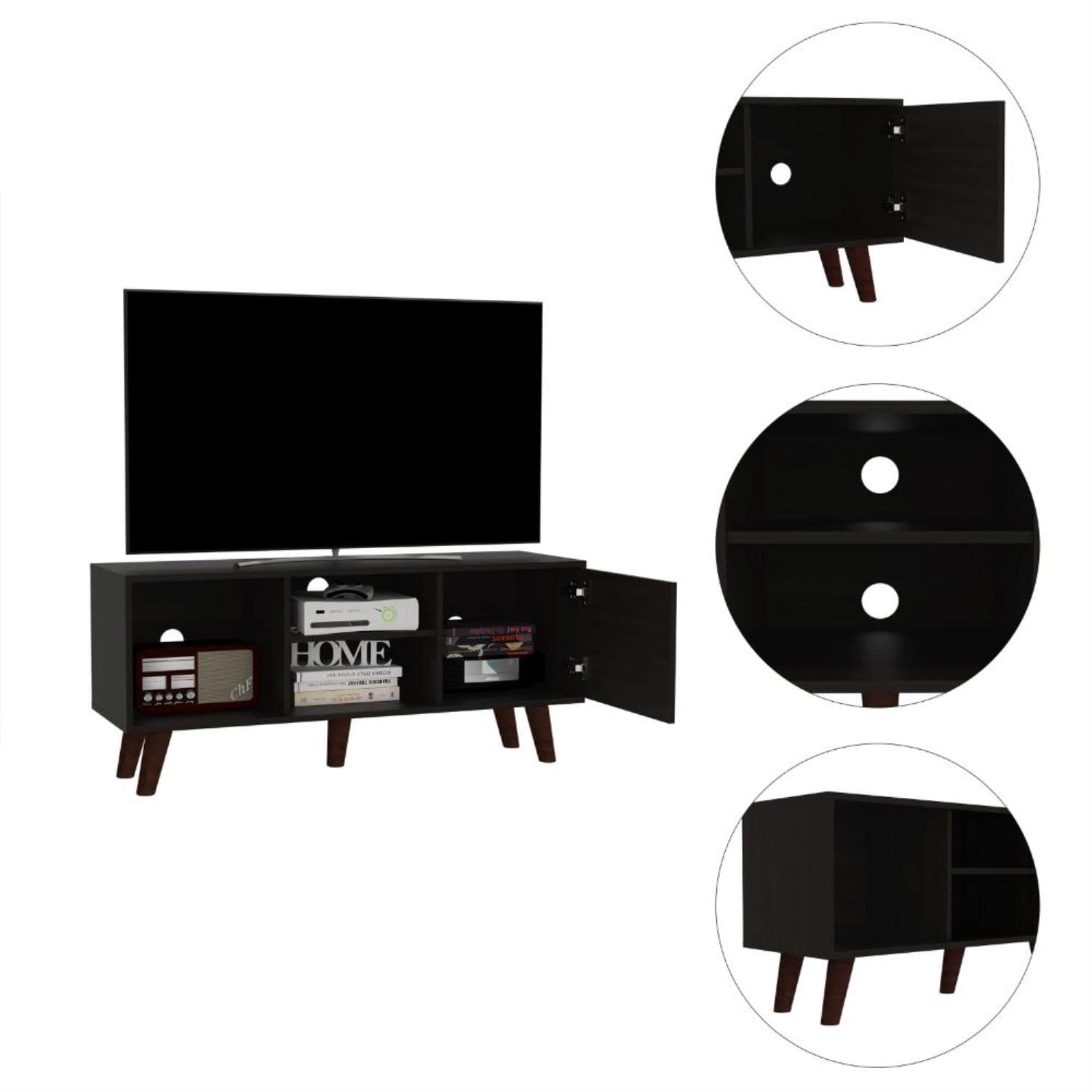 Ontario Tv Stand For Tv´S Up 52', Three Shelves, Single Door Cabinet, Black