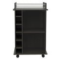 Huali Bar Cart with 6 Wine Cubbies, Glass Door, 4 Casters, and 2 Shelves, Carbon Espresso