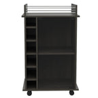 Huali Bar Cart with 6 Wine Cubbies, Glass Door, 4 Casters, and 2 Shelves, Carbon Espresso