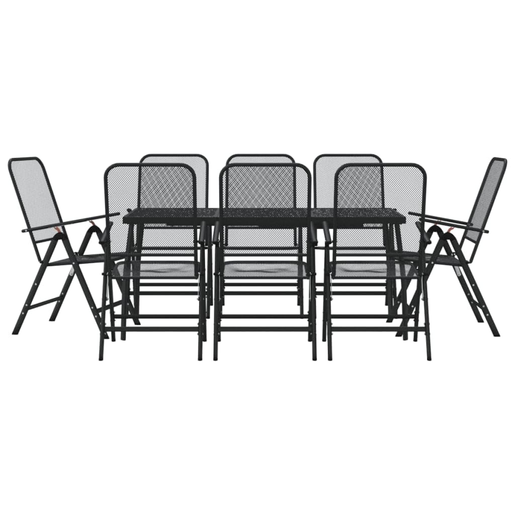 vidaXL Anthracite Metal Mesh Patio Dining Set - Outdoor Furniture Conversation Set with Foldable Chairs and Adjustable Reclining Seats