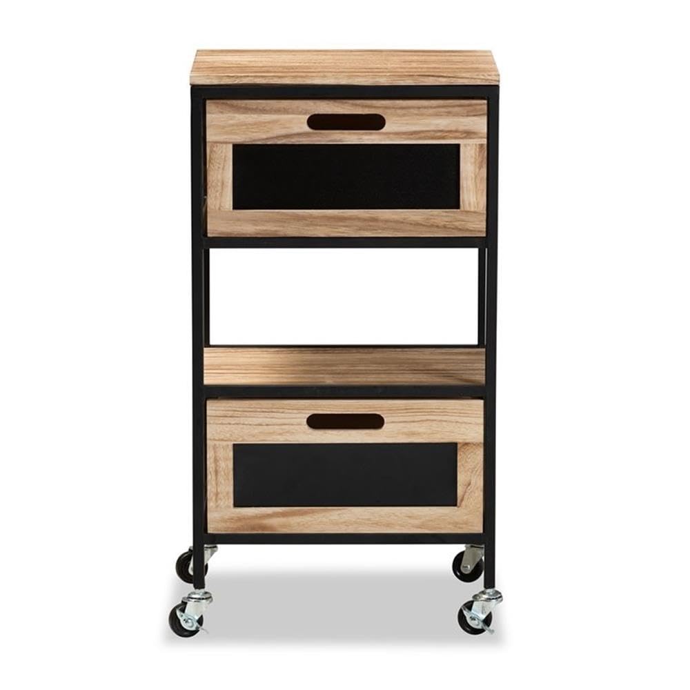Baxton Studio Olinda Modern Industrial Oak Brown Finished Wood and Black Metal 2-Drawer End Table