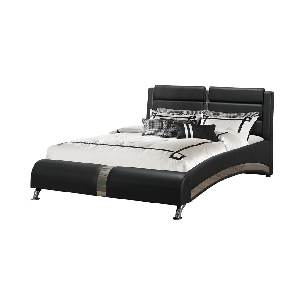 Coaster Home Furnishings Jeremaine Contemporary Leatherette Upholstered Queen Size Sleigh Bed Frame Platform Bed 40-inch Headboard Black 300350Q