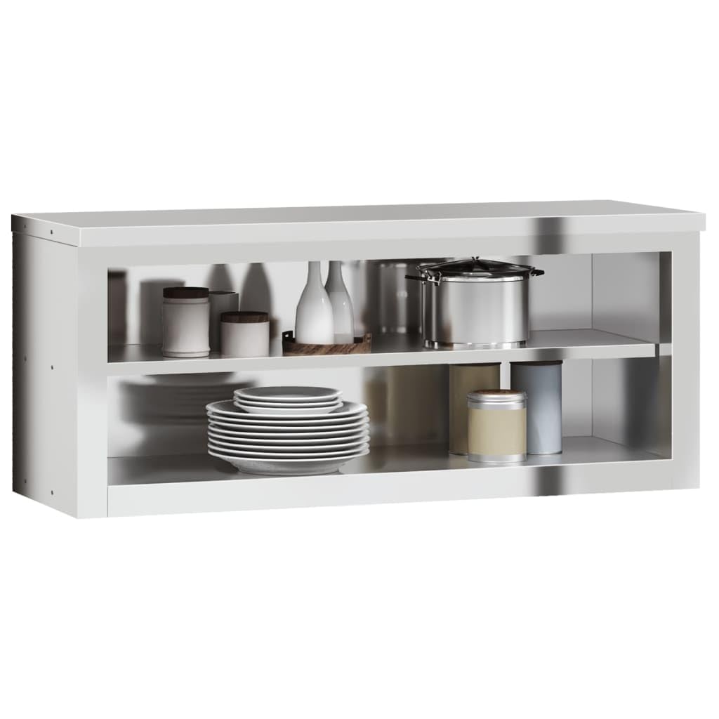 vidaXL Stainless Steel Wall-Mounted Kitchen Cabinet - Silver, 43.3&quot;&quot;x15.7&quot;&quot;x18.1&quot;&quot;, Shelf Storage for Restaurants & Commercial Kitchens, 376445