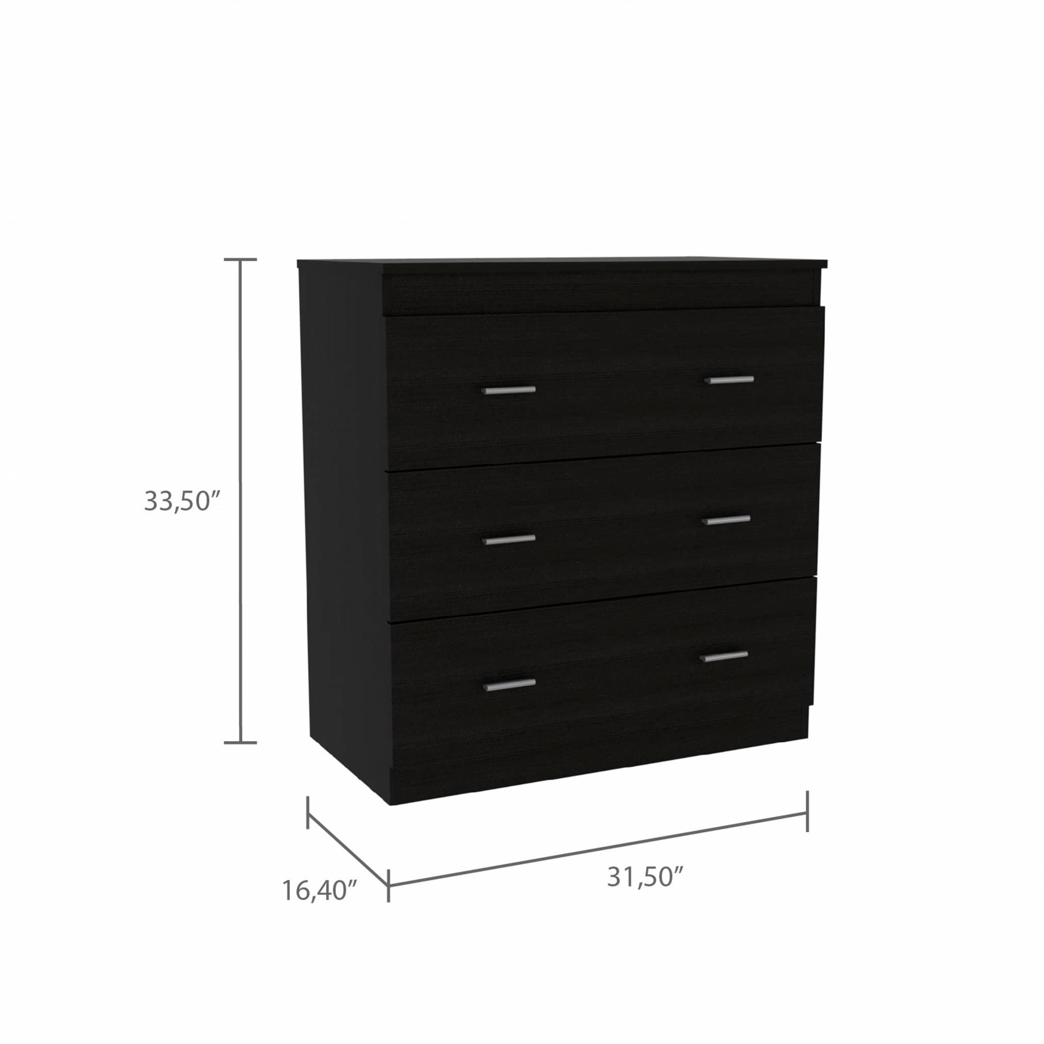 HomeRoots Particle Board 33&quot; Black Three Drawer Dresser