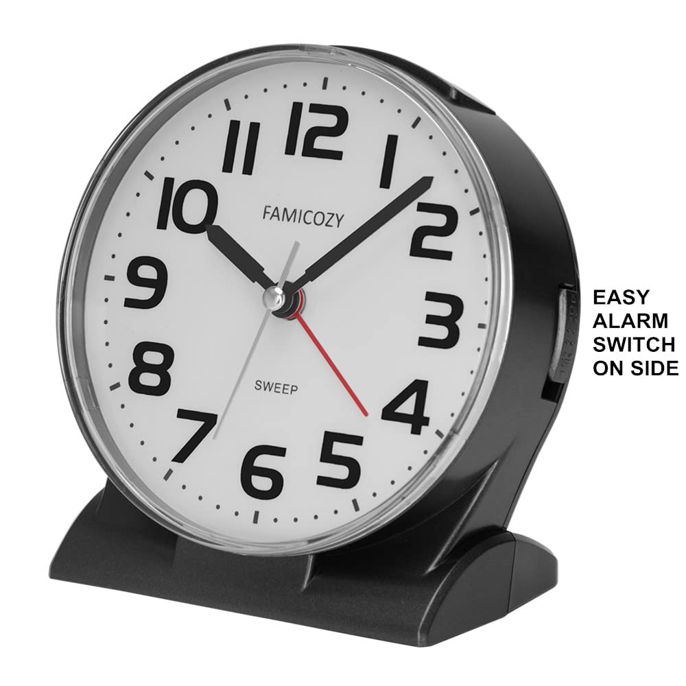 Famicozy 4.5'' No Ticking Analog Alarm Clock,Silent Readable For Seniors,Easy To Set,Gradual Rise Alarm,Big Numbers,On/Off Switc