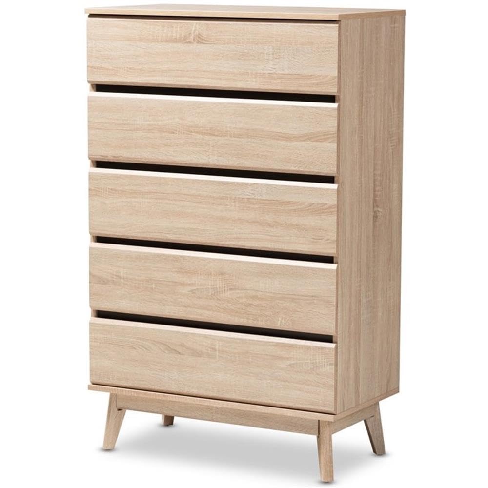 Baxton Studio Miren Mid-Century Modern Light Oak and Dark Grey 5-Drawer Chest