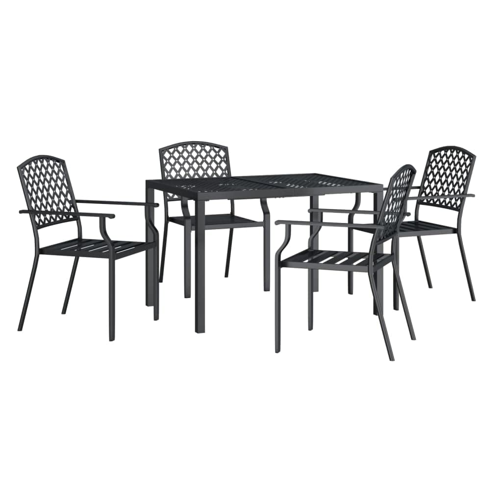 Vidaxl Garden Dining Set 5 Piece, Dining Table And Armchairs For Patio Terrace, Outdoor Dinner Set, Modern Style, Anthracite Steel, 3188002