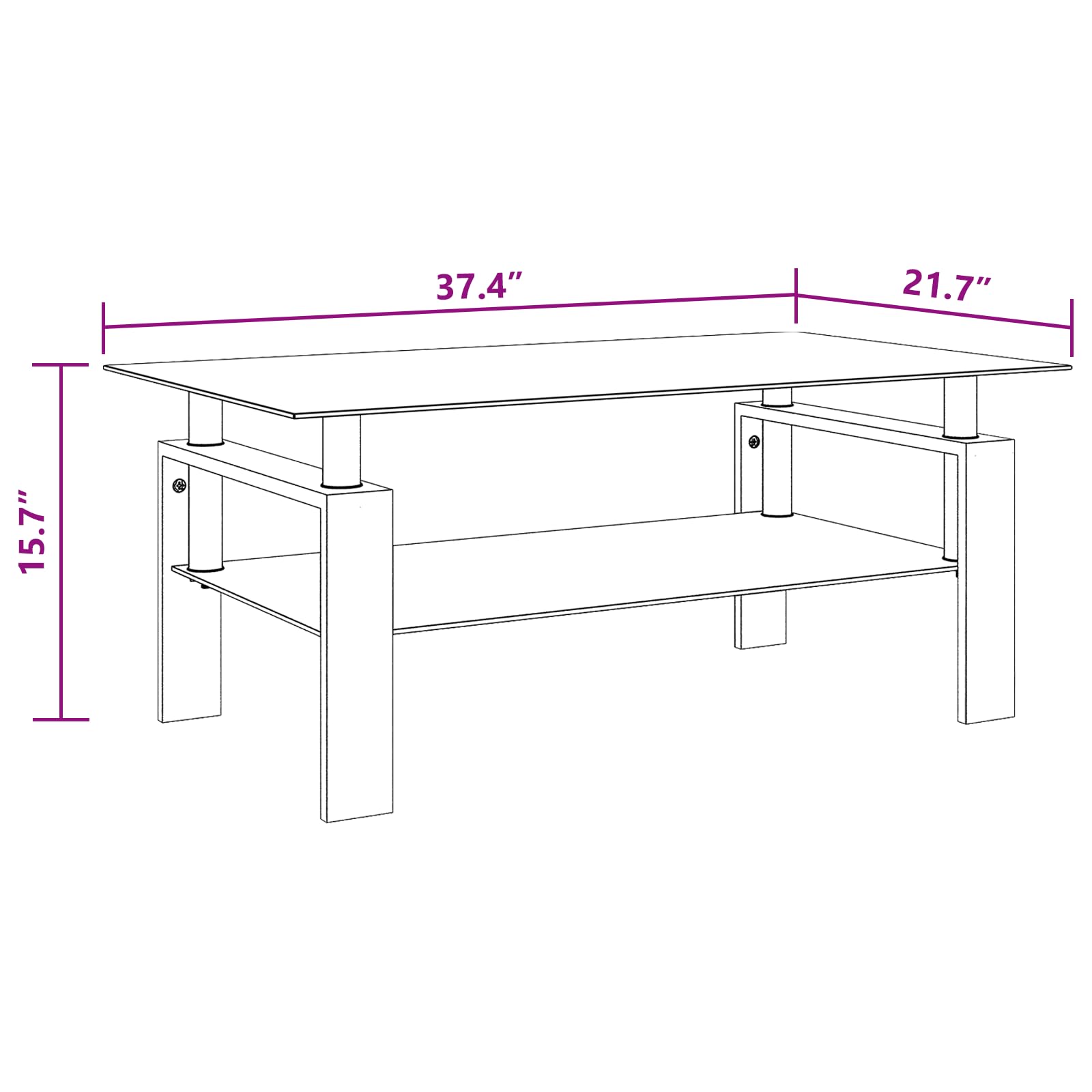 vidaXL White and Transparent Tempered Glass Coffee Table with Extra Storage, Modern Design, Safety Standard Compliance, Easy Cleaning