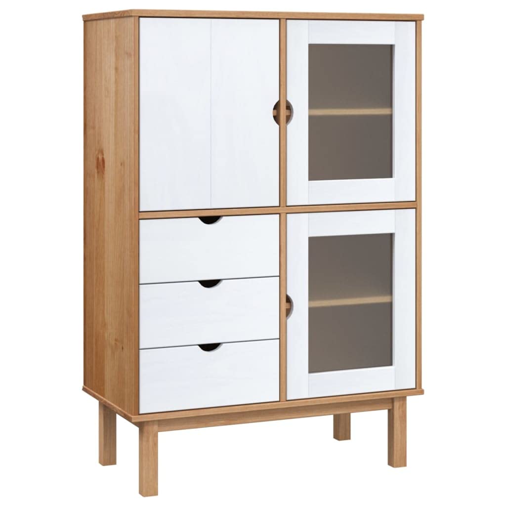 vidaXL Solid Wood Highboard OTTA - Brown and White Finish, Pine Wood Construction with Functional Storage - 33.5&quot;x16.9&quot;x49.2&quot;