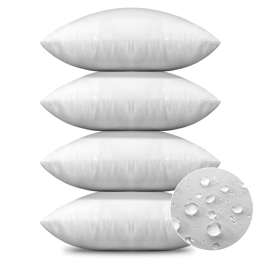 Otostar Waterproof Throw Pillow Inserts 18X18 Inch, Set Of 4 Water Resistant Square Form Cushion Stuffer For Garden, Bench, Pati