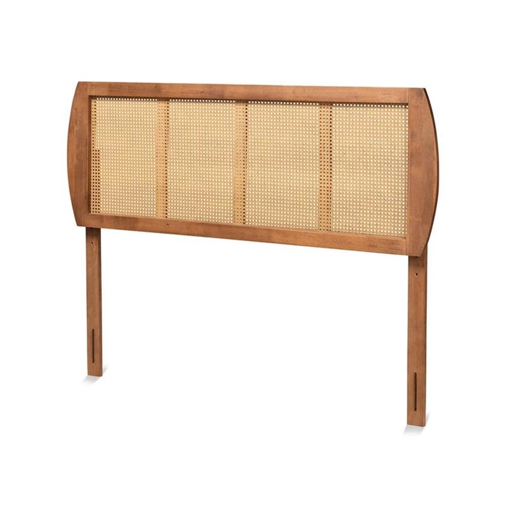 Baxton Studio Harris Mid-Century Modern Ash Walnut Finished Wood and Synthetic Rattan King Size Headboard