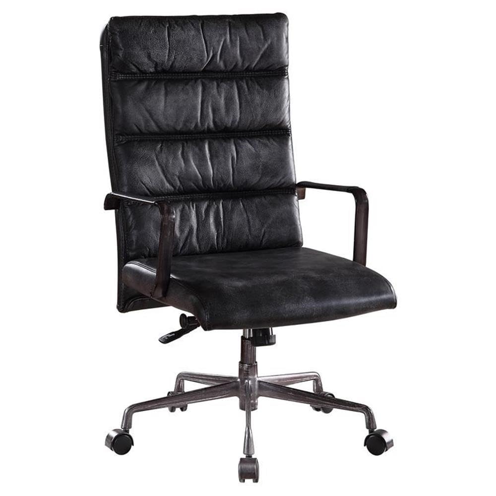 Acme Jairo Tufted Leather Upholstered Swivel Office Chair in Vintage Black