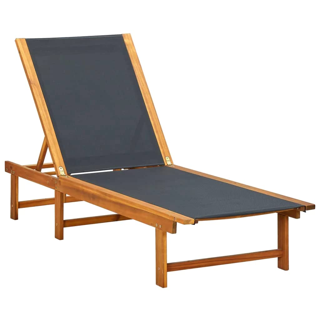 vidaXL Patio Lounge Chair, Outdoor Chaise Lounge Chair with Adjustable Backrest, Sunlounger, Sunbed for Yard Poolside, Solid Acacia Wood and Textilene