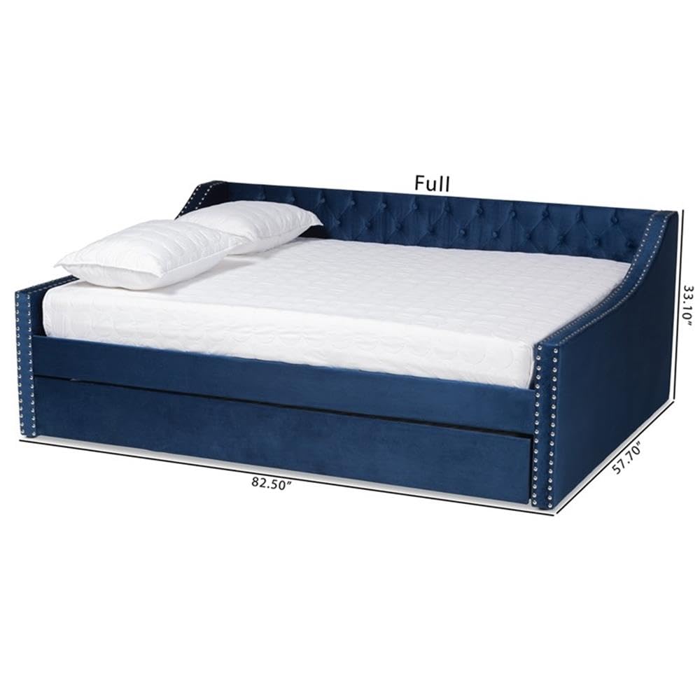 Baxton Studio Raphael Modern and Contemporary Navy Blue Velvet Fabric Upholstered Queen Size Daybed with Trundle