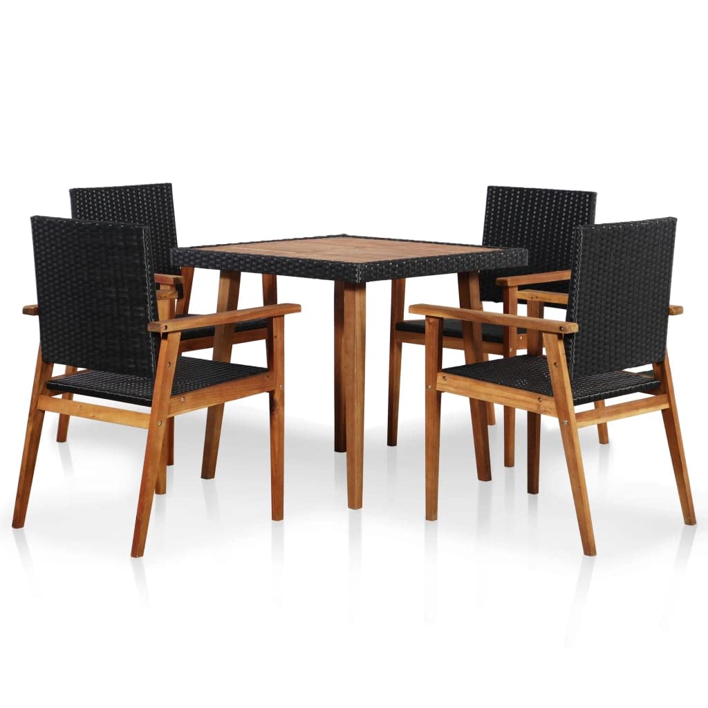 vidaXL Outdoor Dining Set 5 Pieces Poly Rattan Black and Brown Furniture Seat