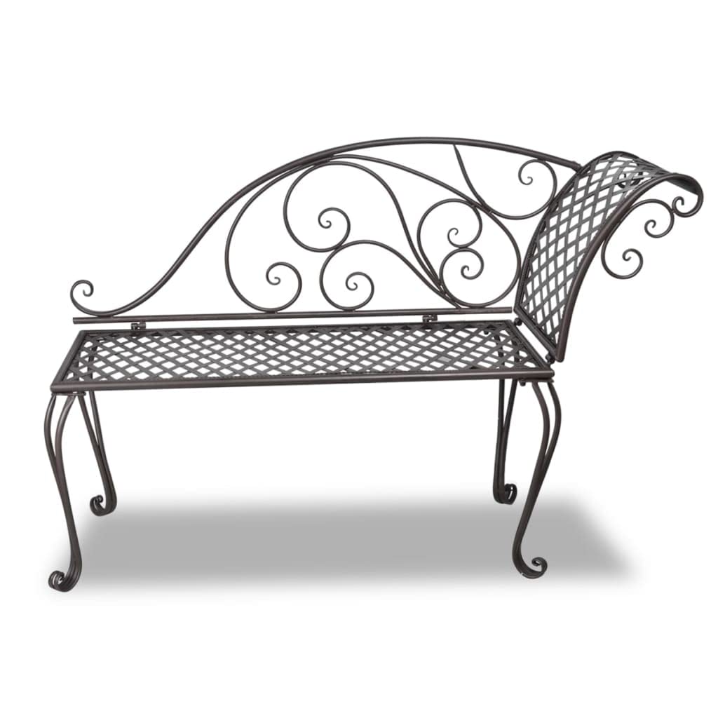 vidaXL Patio Chaise Lounge Antique Brown Iron Scroll-Patterned Ergonomic Garden Furniture 128x128x88cm