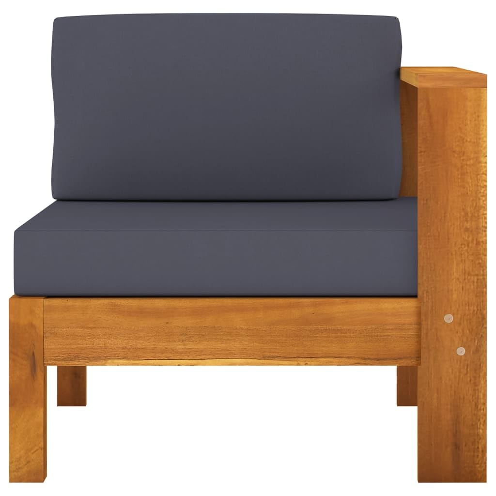 vidaXL Solid Acacia Wood Middle Garden Sofa, Single-Armrest, Dark Gray, Thick Cushions, Easy Assembly, Weather-Resistant, Outdoor Furniture