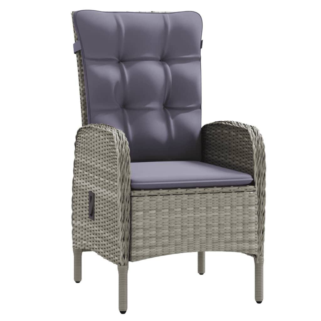 vidaXL 7-Piece Outdoor Patio Dining Set in Gray and Black - PE Rattan and Powder-Coated Steel Construction - with Cushions, Ergonomic Chairs, and Glass Tabletop