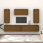 vidaXL TV Stands - Set of 5, Solid Pinewood, Honey Brown Finish, Classic Design, Space Utilizing, Easy to Clean, Perfect for Books, & Collectables.