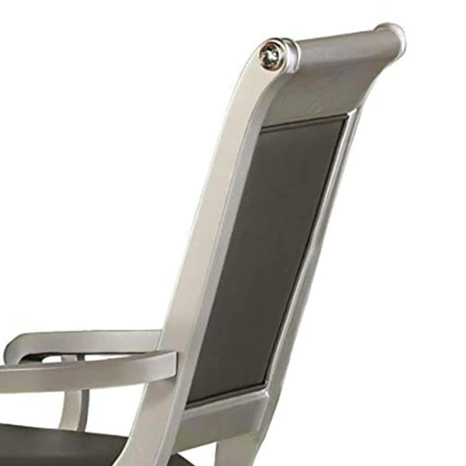 Benzara BM181905 Faux Leather Upholstered Arm Chair, Gray and Silver, Set of 2